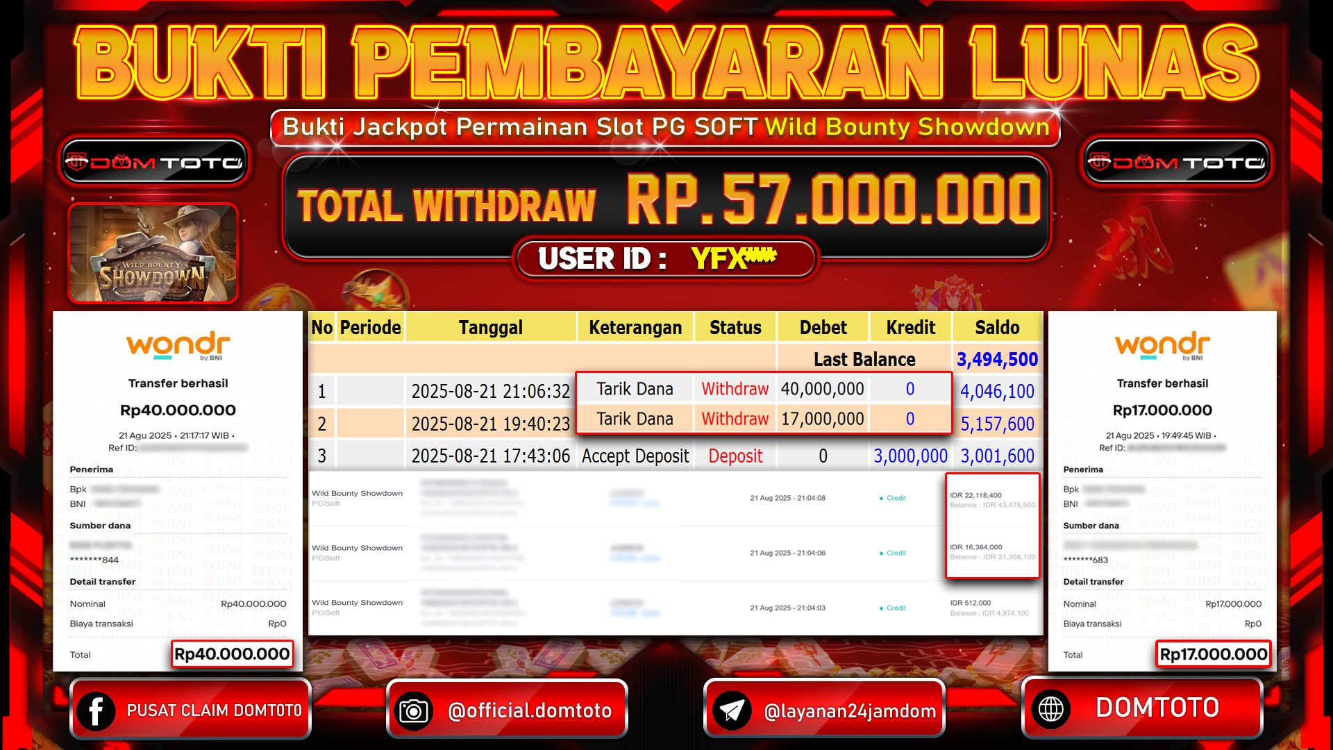 JACKPOT SLOT WILD BOUNTY SHOWDOWN 21 AGUSTUS  2025